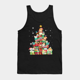 Funny Cat Christmas Tree Box Meowy Catmas Boxmas Tank Top